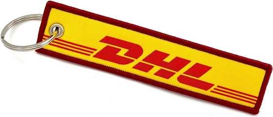 Benutzerdefiniertes Logo-Design, bestickter DHL Flight Crew-Schlüsselanhänger, gewebter Schlüsselanhänger