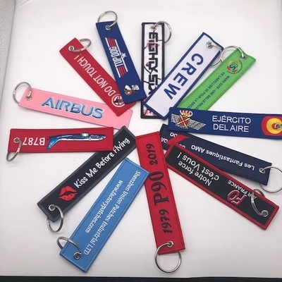 Personalisierte Flugzeug-Flugzeug-Tags Schlüsselkette Stoff Custom Gewebte Stickerei Schlüsselkette