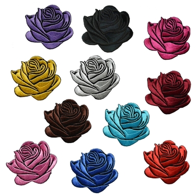 Rose Flower Embroidery Iron On-Applikations-Flecken-Twill Merrowed-Grenze