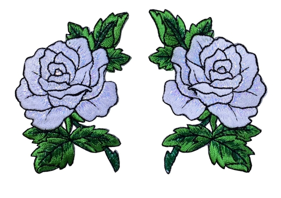 Weißer Rose Flower Embroidered Patches Velcro-Schutzträger für Kleidung