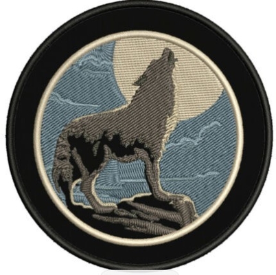 Wolf Howling Moon Embroidered Patch-Applikations-Twill-Hintergrund-Hitze-Schnitt-Grenze
