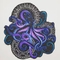 Benutzerdefinierter bestickter Oktopus-Aufnäher mit blauen Merrow-Bordüren-Stickmustern