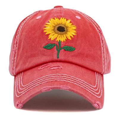 Vintage-inspirierte, benutzerdefinierte Stickerei Baseballkappe Baumwolle Sonnenblumen Spitze