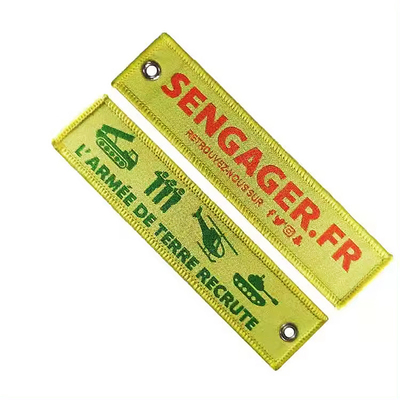 Mode gewebte Stoff Schlüsselkette Patch leere doppelseitige Stickerei Jet Tag kundenspezifische Stickerei Schlüsselkette