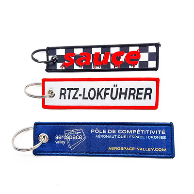 Mode gewebte Stoff Schlüsselkette Patch leere doppelseitige Stickerei Jet Tag kundenspezifische Stickerei Schlüsselkette