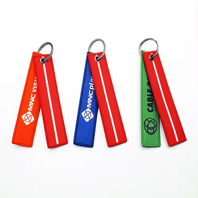Individuell gedruckt, in Leerzeichen, doppelseitige Schlüsselbücher, gewebte Broderierte Schlüsselkette, kurze Lanyard-Schlüsseltags