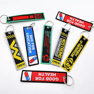 Individuell gedruckt, in Leerzeichen, doppelseitige Schlüsselbücher, gewebte Broderierte Schlüsselkette, kurze Lanyard-Schlüsseltags