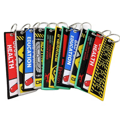 Individuell gedruckt, in Leerzeichen, doppelseitige Schlüsselbücher, gewebte Broderierte Schlüsselkette, kurze Lanyard-Schlüsseltags