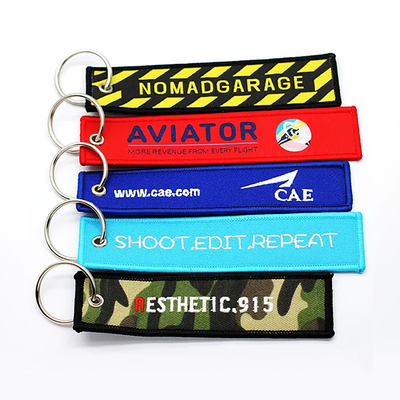 Leichtgewicht Custom Logo Jet Tags Stoff Druck Broderierte Schlüsselring Broderierte Schlüsselkette