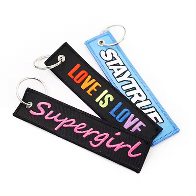 Personalisierte Stickschlüsselkette mit Custom Logo Promotion Fashion Gewebter Stoff Schlüssel Tag Schlüsselkette