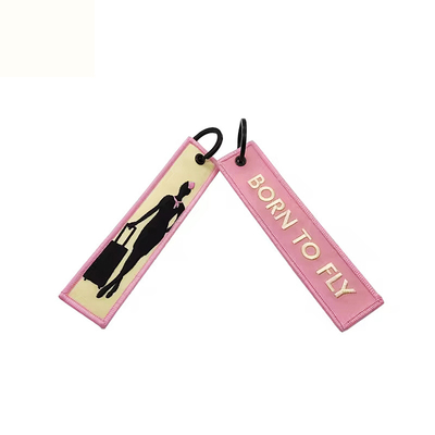 Personalisierbares Logo Broderierte Schlüsseltags gestreifte Nylonvor dem Flug entfernen Schlüsselkette