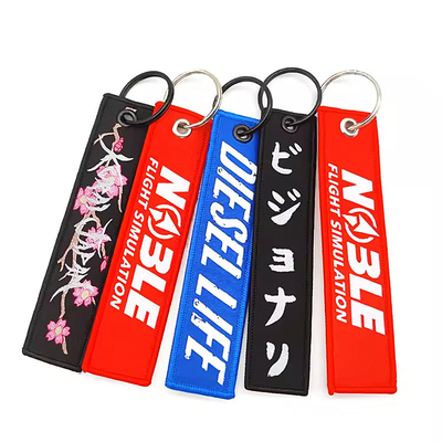 Customized Double-Sided Gewebtes Gewebe Stickerei Schlüsselring mit Flugschlüsselring