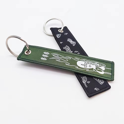 Customized Double-Sided Gewebtes Gewebe Stickerei Schlüsselring mit Flugschlüsselring