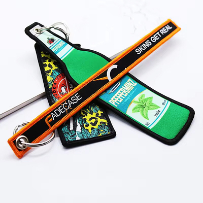 Customized Double-Sided Gewebtes Gewebe Stickerei Schlüsselring mit Flugschlüsselring