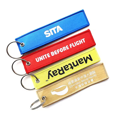 Custom Logo Werbegeschenke Jet Tag Stoff Stickerei Autoschlüsseln Gewebter Schlüsselschlüssel