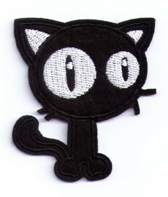 SCHWARZE CAT Iron On Patch Twill-Gewebe-Stickerei-Flecken Merrow-Grenze 5.4x6cm