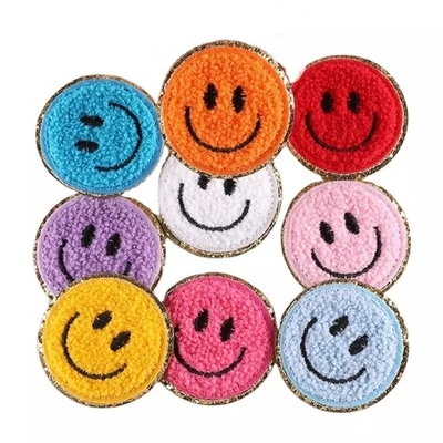 Lächeln-Gesichts-Funkeln-Chenille-Eisen auf den Flecken-Stoff-Aufklebern dekorativ für Kleidung