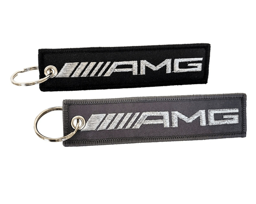Broderiertes AMG-Logo Schlüsselanhänger Zubehör Crew Tag Ring Schwarz Grau Silber Schrift