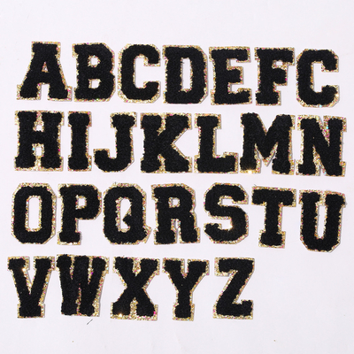 A-Z Embroidered Alphabet Letters-Goldfunkeln-Grenzeisen auf Chenille-Flecken