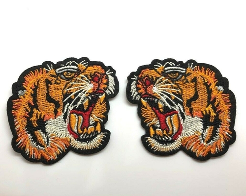 Tiger Head Embroidery Iron On-Applikations-Flecken-handgemachter Twill-Baumwollstoff